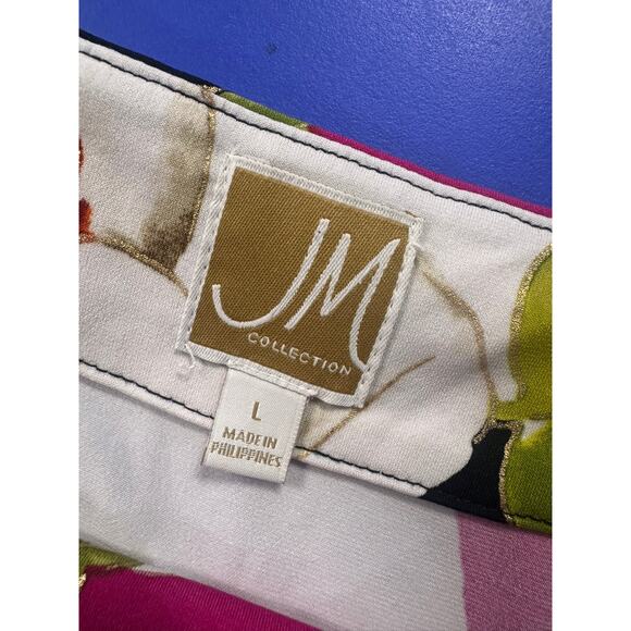 JM Collection Large V Neck Blouse 3/4 Sleeve Polyester Spandex Pink Black Green - Picture 3 of 7